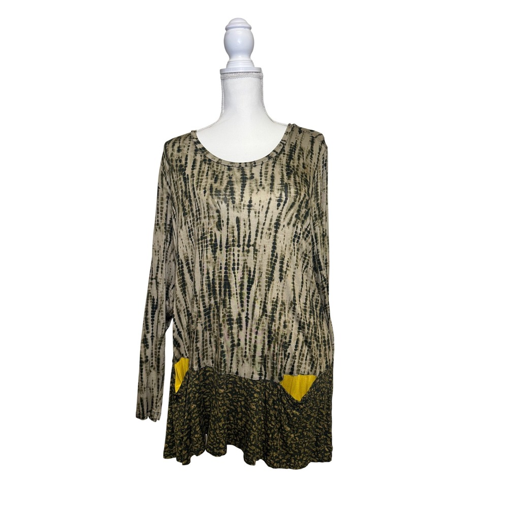 LOGO by Lori Goldstein Women's Green Patterned Long Sleeve Top Size Extra‎ Large